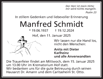 Traueranzeige von Manfred Schmidt von Frankenpost