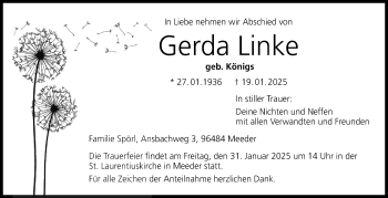 Traueranzeige von Gerda Linke von Neue Presse Coburg