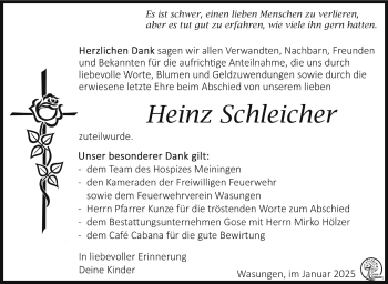 Traueranzeige von Heinz Schleicher von Südthüringer Presse