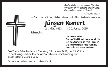 Traueranzeige von Jürgen Kunert von Frankenpost