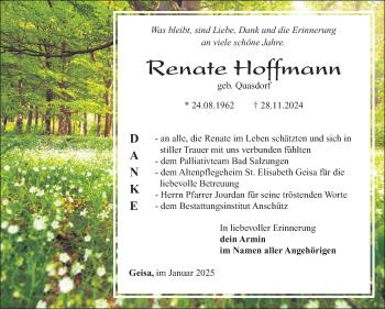 Traueranzeige von Renate Hoffmann von Südthüringer Presse