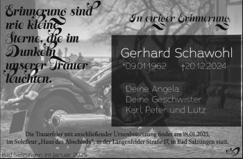 Traueranzeige von Gerhard Schawohl von Südthüringer Presse
