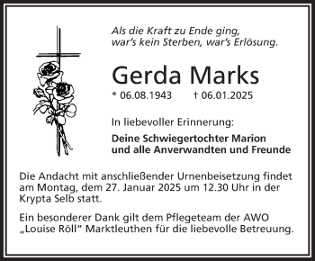 Traueranzeige von Gerda Marks von Frankenpost