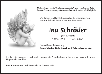 Traueranzeige von Ina Schröder von Südthüringer Presse