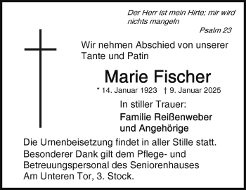 Traueranzeige von Marie Fischer von Frankenpost