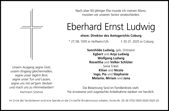 Traueranzeige von Eberhard Ernst Ludwig von Neue Presse Coburg