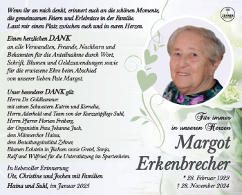 Traueranzeige von Margot Erkenbrecher von Südthüringer Presse