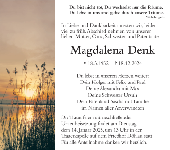 Traueranzeige von Magdalena Denk von Frankenpost