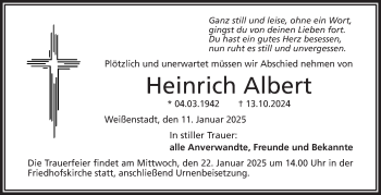 Traueranzeige von Heinrich Albert von Frankenpost
