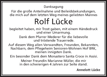 Traueranzeige von Ralf Lücke von Frankenpost
