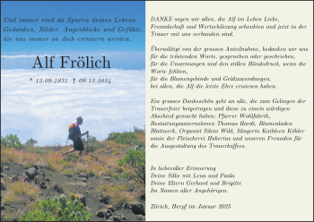 Traueranzeige von Alf Frölich von Südthüringer Presse