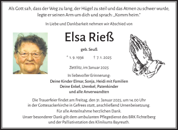Traueranzeige von Elsa Rieß von Frankenpost