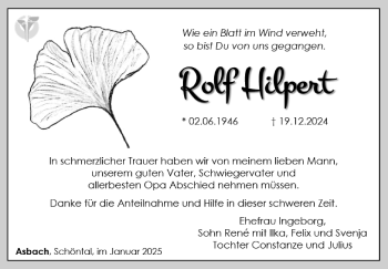 Traueranzeige von Rolf Hilpert von Südthüringer Presse