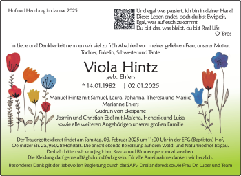 Traueranzeige von Viola Hintz von Frankenpost