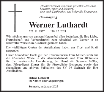 Traueranzeige von Werner Luthardt von Südthüringer Presse