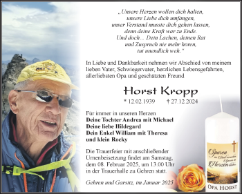 Traueranzeige von Horst Kropp von Südthüringer Presse