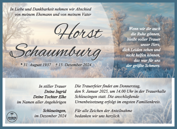 Traueranzeige von Horst Schaumburg von Südthüringer Presse