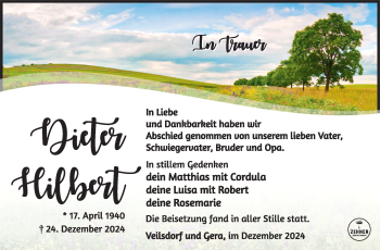 Traueranzeige von Dieter Hilbert von Südthüringer Presse