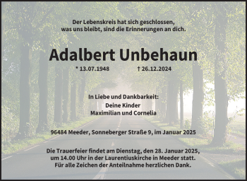 Traueranzeige von Adalbert Unbehaun von Neue Presse Coburg