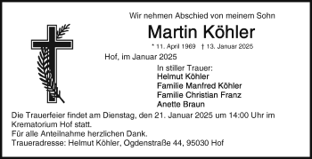 Traueranzeige von Martin Köhler von Frankenpost