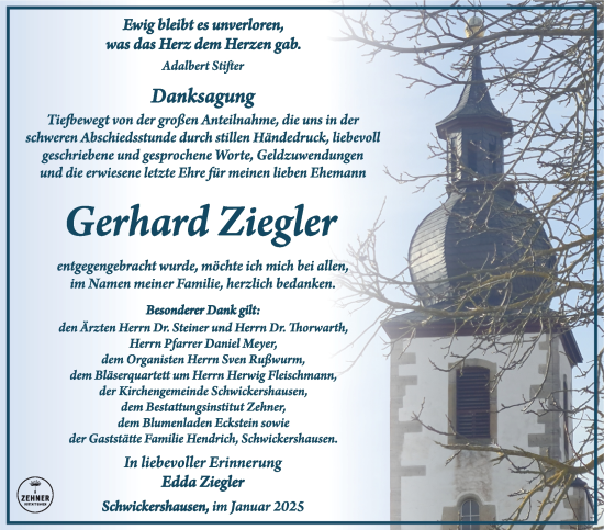 Traueranzeige von Gerhard Ziegler von Südthüringer Presse