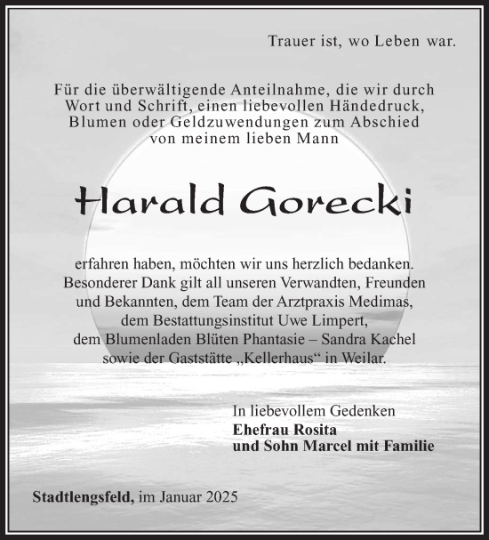Traueranzeige von Harald Gorecki von Südthüringer Presse