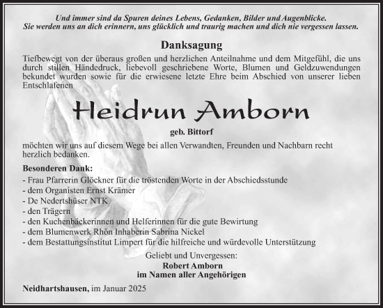 Traueranzeige von Heidrun Amborn von Südthüringer Presse