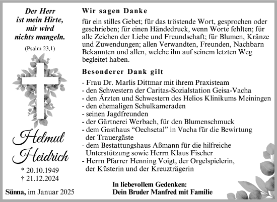 Traueranzeige von Helmut Heidrich von Südthüringer Presse