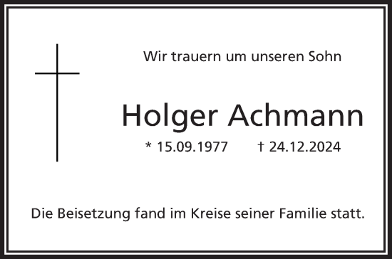 Traueranzeige von Holger Achmann von Frankenpost