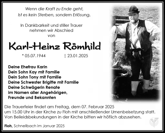 Traueranzeige von Karl-Heinz Römhild von Südthüringer Presse