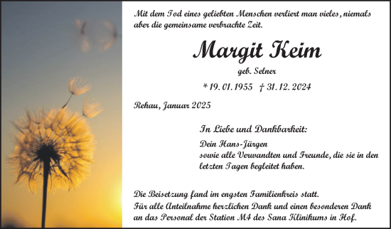 Traueranzeige von Margit Keim von Frankenpost
