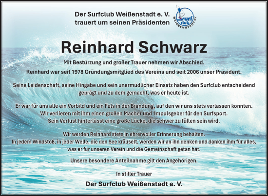 Traueranzeige von Reinhard Schwarz von Frankenpost