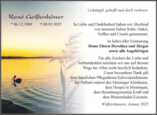 Traueranzeige von Rene Geißenhöner von Südthüringer Presse