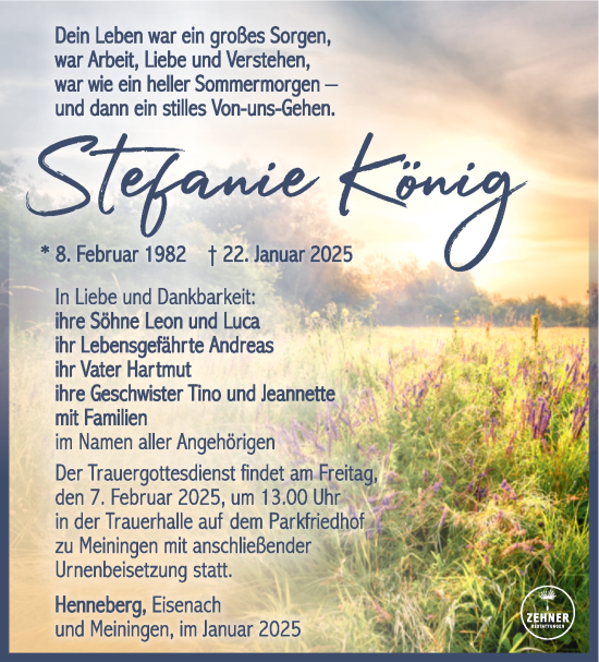 Traueranzeige von Stefanie König von Südthüringer Presse