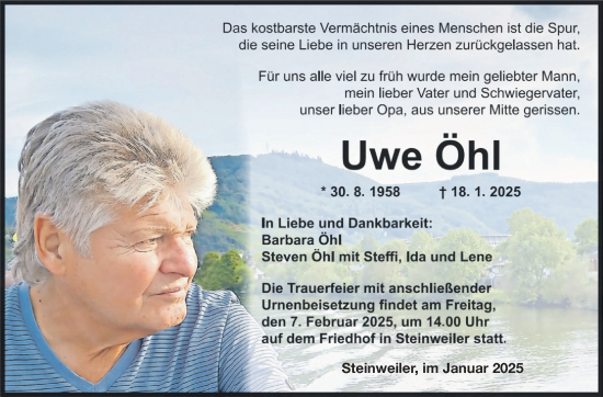 Traueranzeige von Uwe Öhl von Südthüringer Presse