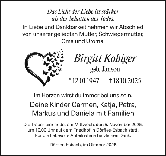 Traueranzeige von Birgitt Kobiger von Neue Presse Coburg