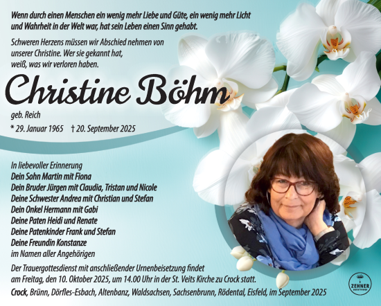 Traueranzeige von Christine Böhm von Südthüringer Presse