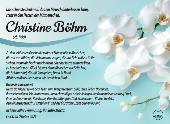 Traueranzeige von Christine Böhm von Südthüringer Presse