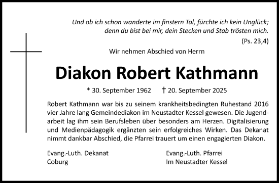 Traueranzeige von Diakon Robert Kathmann von Neue Presse Coburg