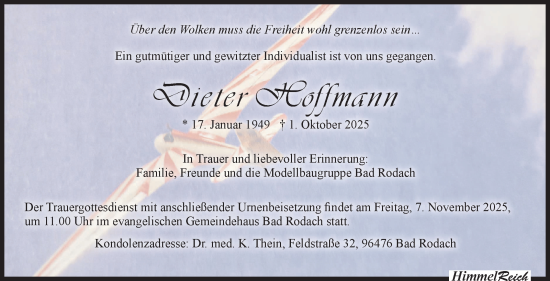 Traueranzeige von Dieter Hoffmann von Neue Presse Coburg