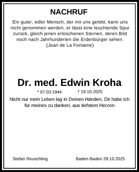 Traueranzeige von Edwin Kroha von Neue Presse Coburg