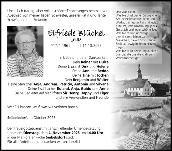 Traueranzeige von Elfriede Blüchel von Neue Presse Coburg
