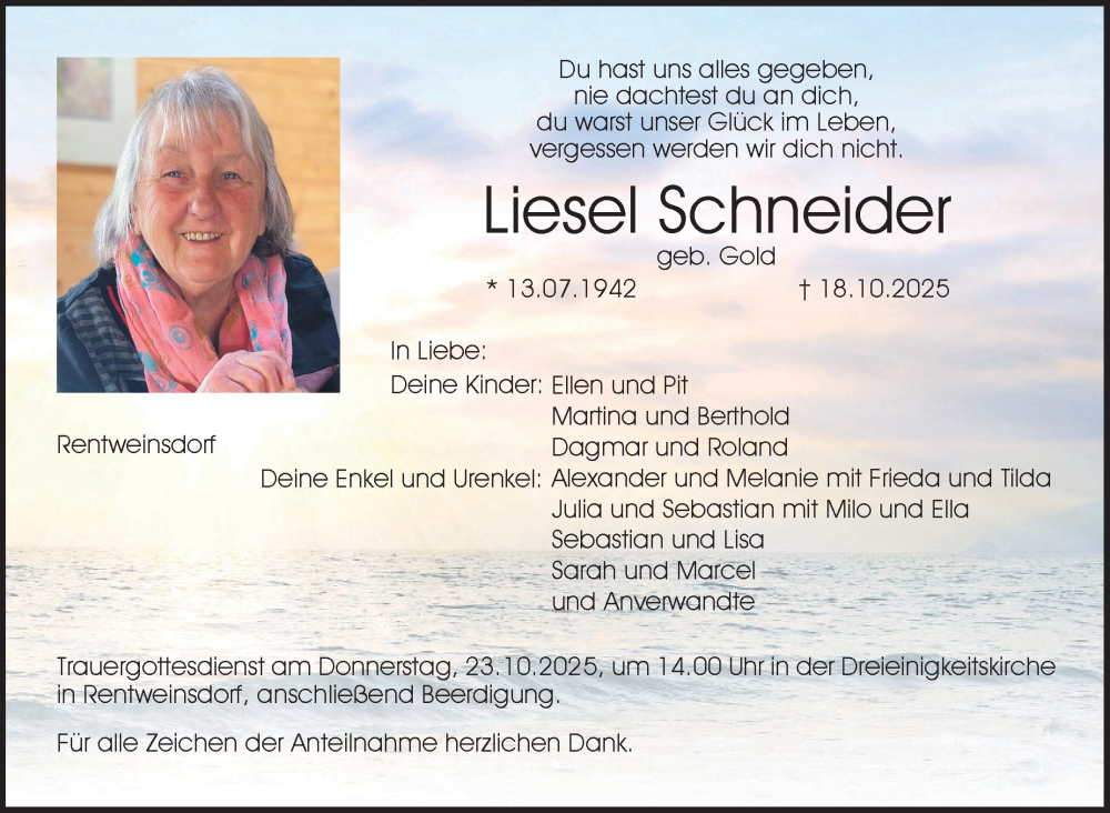 Traueranzeige für Elisabeth Schneider vom 21.10.2025 aus Neue Presse Coburg