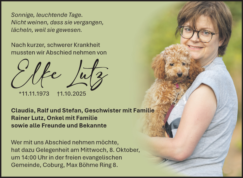 Traueranzeige für Elke Lutz vom 07.10.2025 aus Neue Presse Coburg