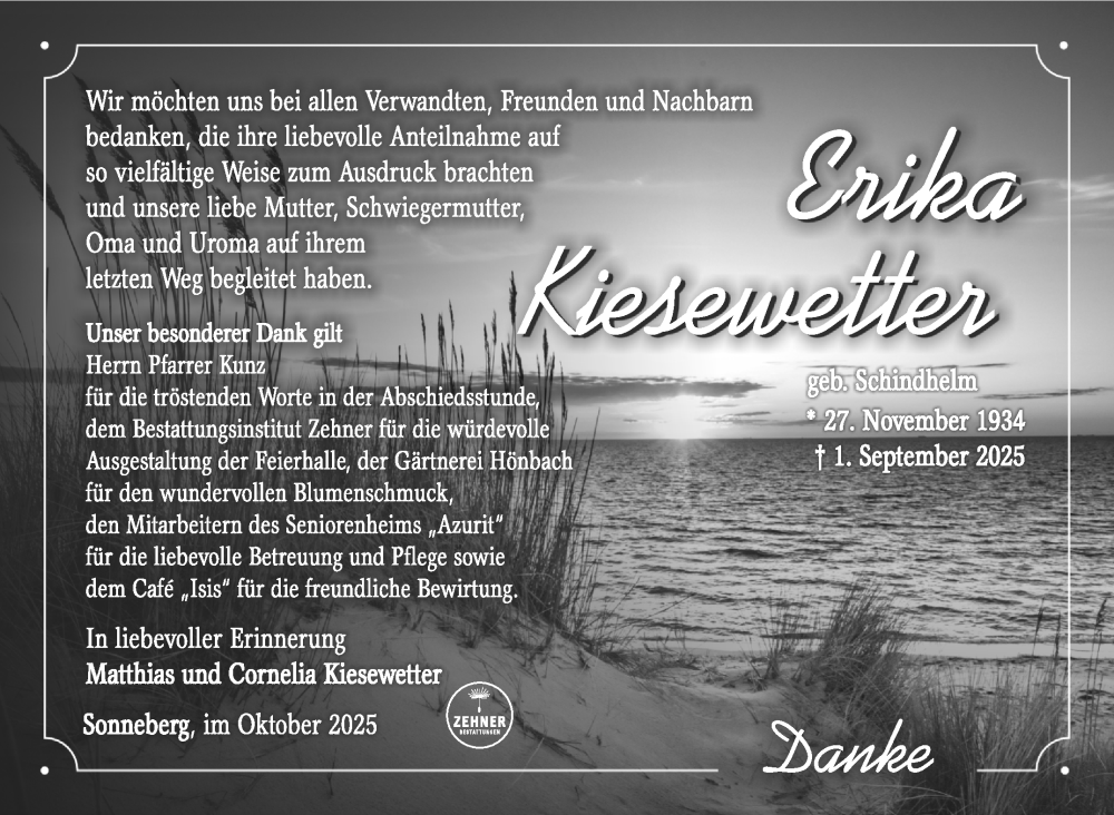  Traueranzeige für Erika Kiesewetter vom 11.10.2025 aus Südthüringer Presse