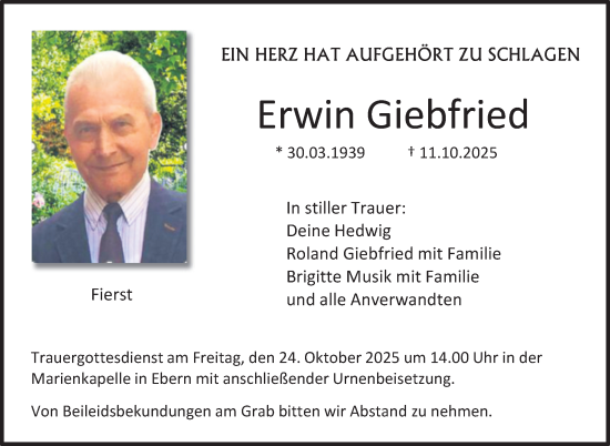 Traueranzeige von Erwin Giebfried von Neue Presse Coburg