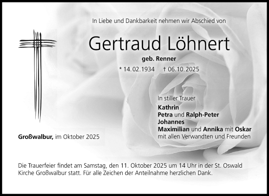 Traueranzeige von Gertraud Löhnert von Neue Presse Coburg