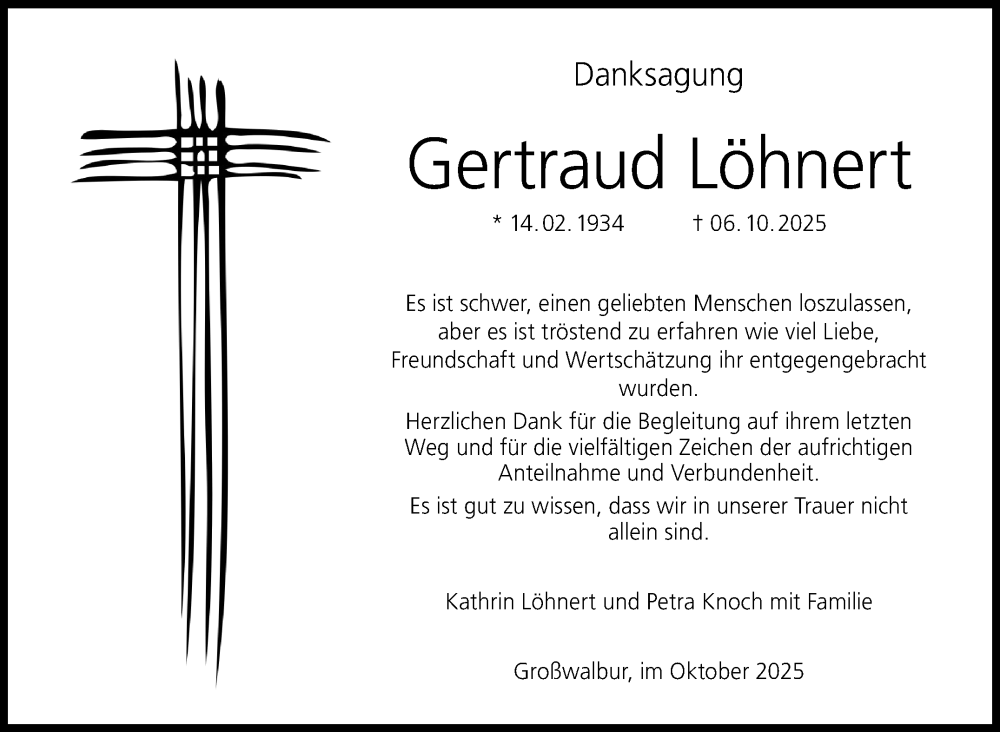  Traueranzeige für Gertraud Löhnert vom 25.10.2025 aus Neue Presse Coburg