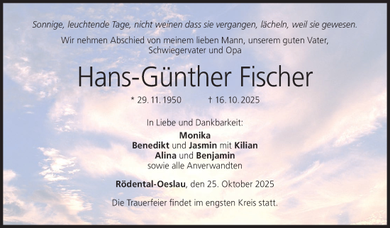 Traueranzeige von Hans-Günther Fischer von Neue Presse Coburg