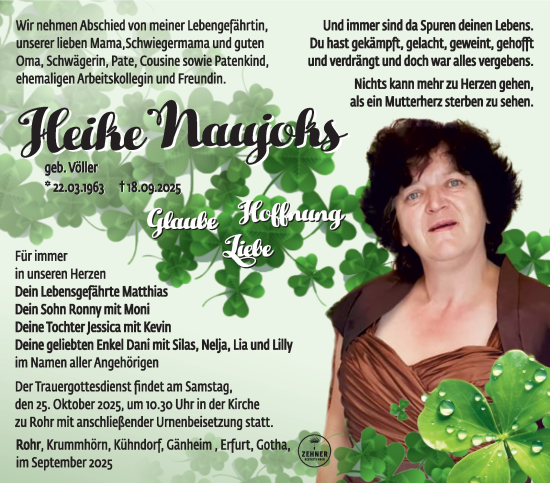 Traueranzeige von Heike Naujoks von Südthüringer Presse